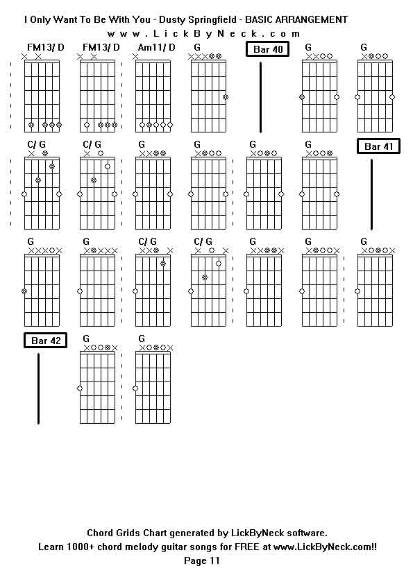 Chord Grids Chart of chord melody fingerstyle guitar song-I Only Want To Be With You - Dusty Springfield - BASIC ARRANGEMENT,generated by LickByNeck software.